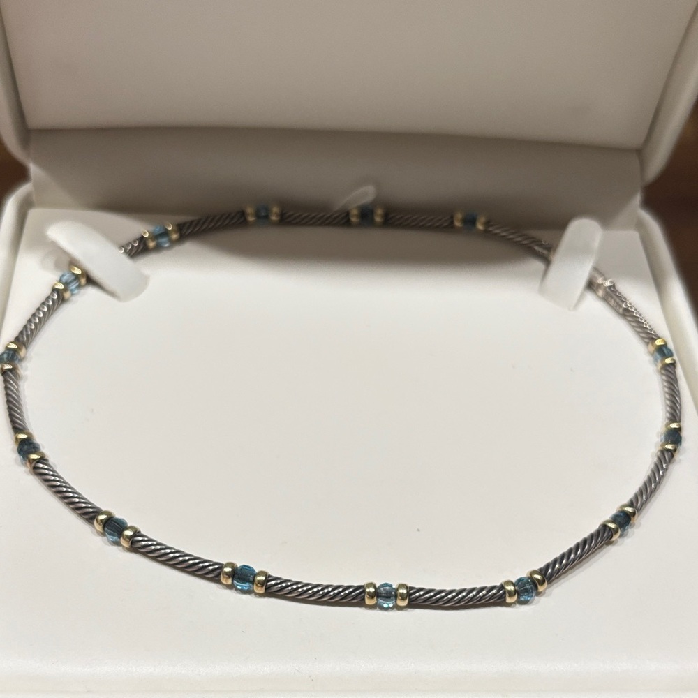 David Yurman Silver /18karat gold and Blue topaz Necklace